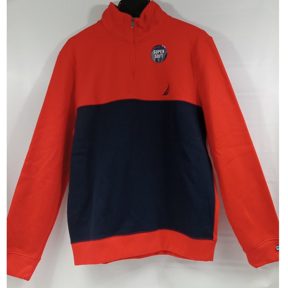 Nautica 1/4 Zip Front Fleece Sweater Sunrise Red Size Medium NWT